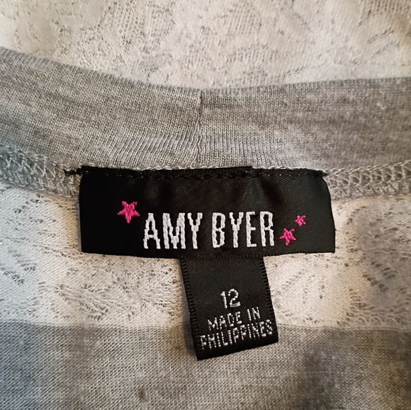 Amy Byer Gray and White Striped Casual Girls Dress Size 12 - Picture 2 of 5